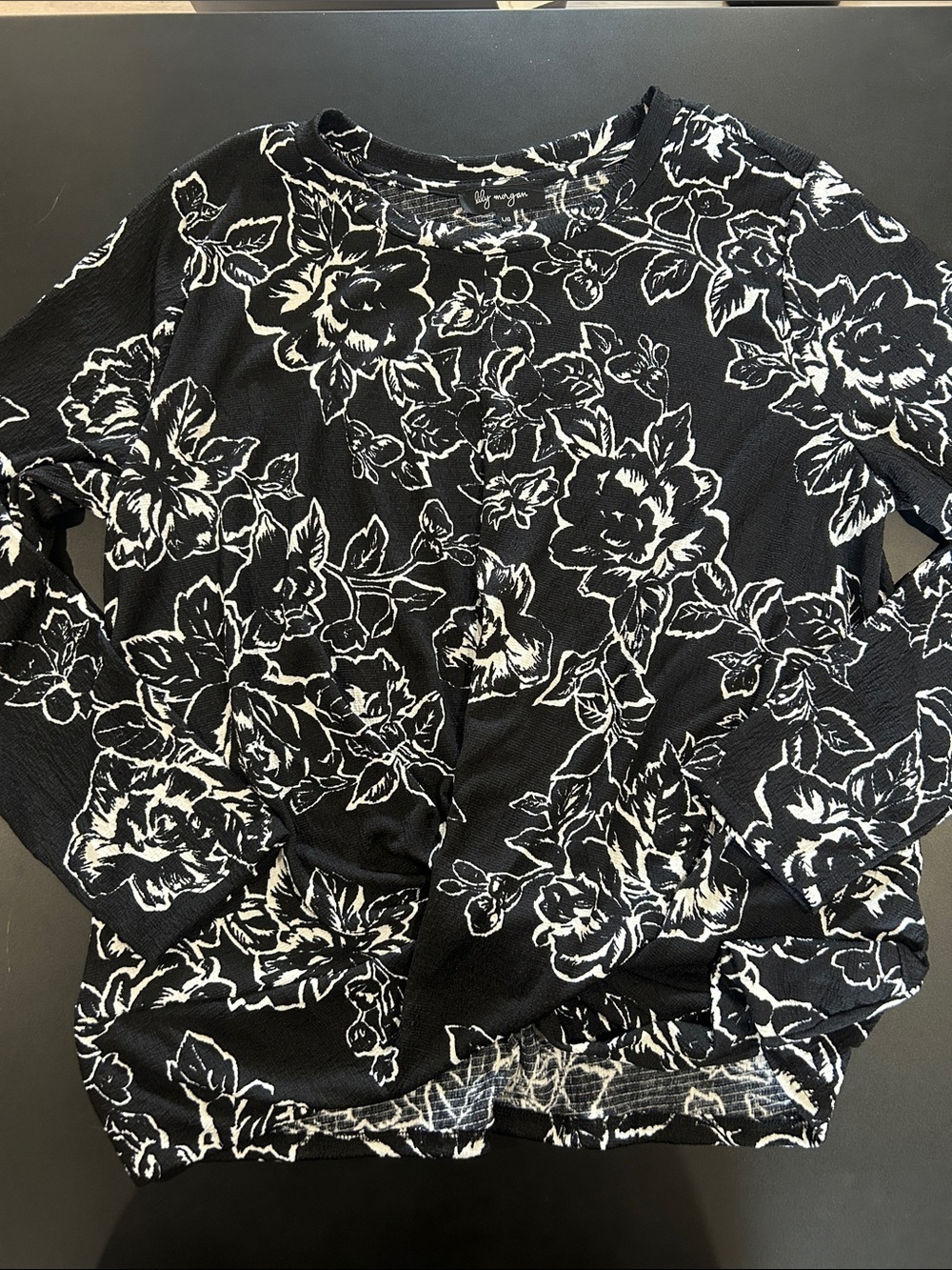 NWOT Lily Morgan Black Floral Long Sleeve Top